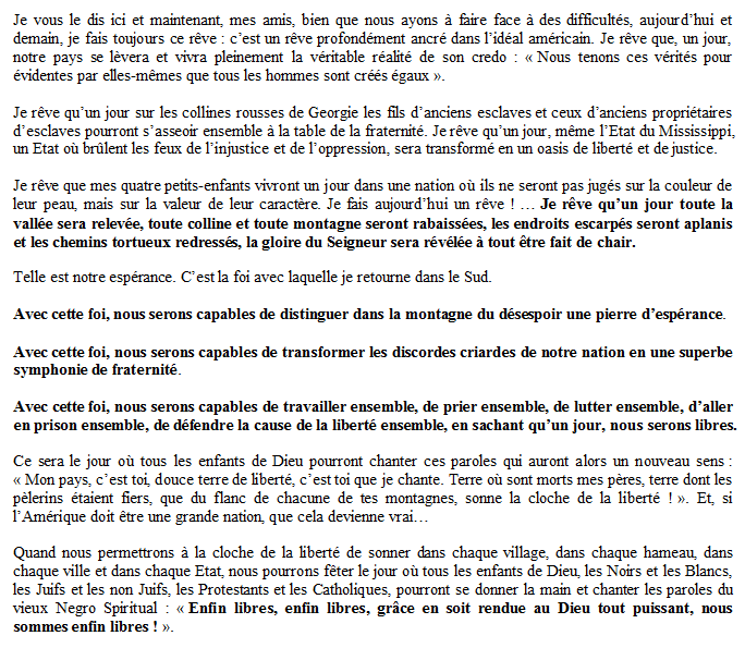 Discours de Martin Luther King – Notre Dame de la Fraternité